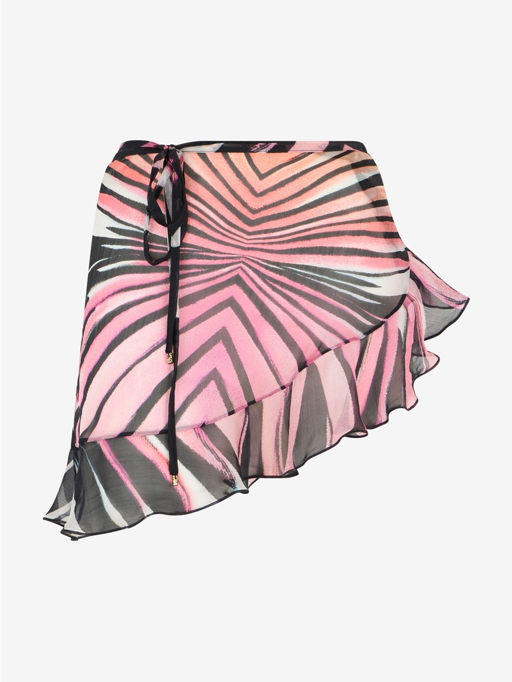 Roberto Cavalli Pink and Black Asymmetrical Ruffle Wrap Skirt